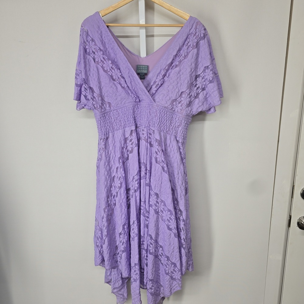 Rabbit Rabbit Rabbit Designs Lavender Lace Handkerchief Hem Dress Purple Sz 12